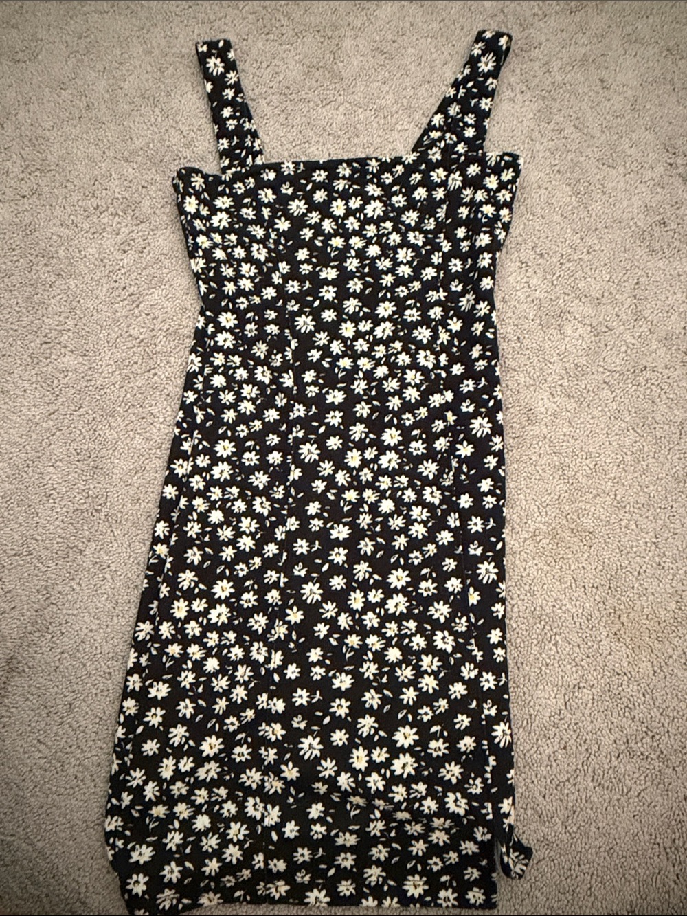 H&M Black Midi Dress with White Daisy Print